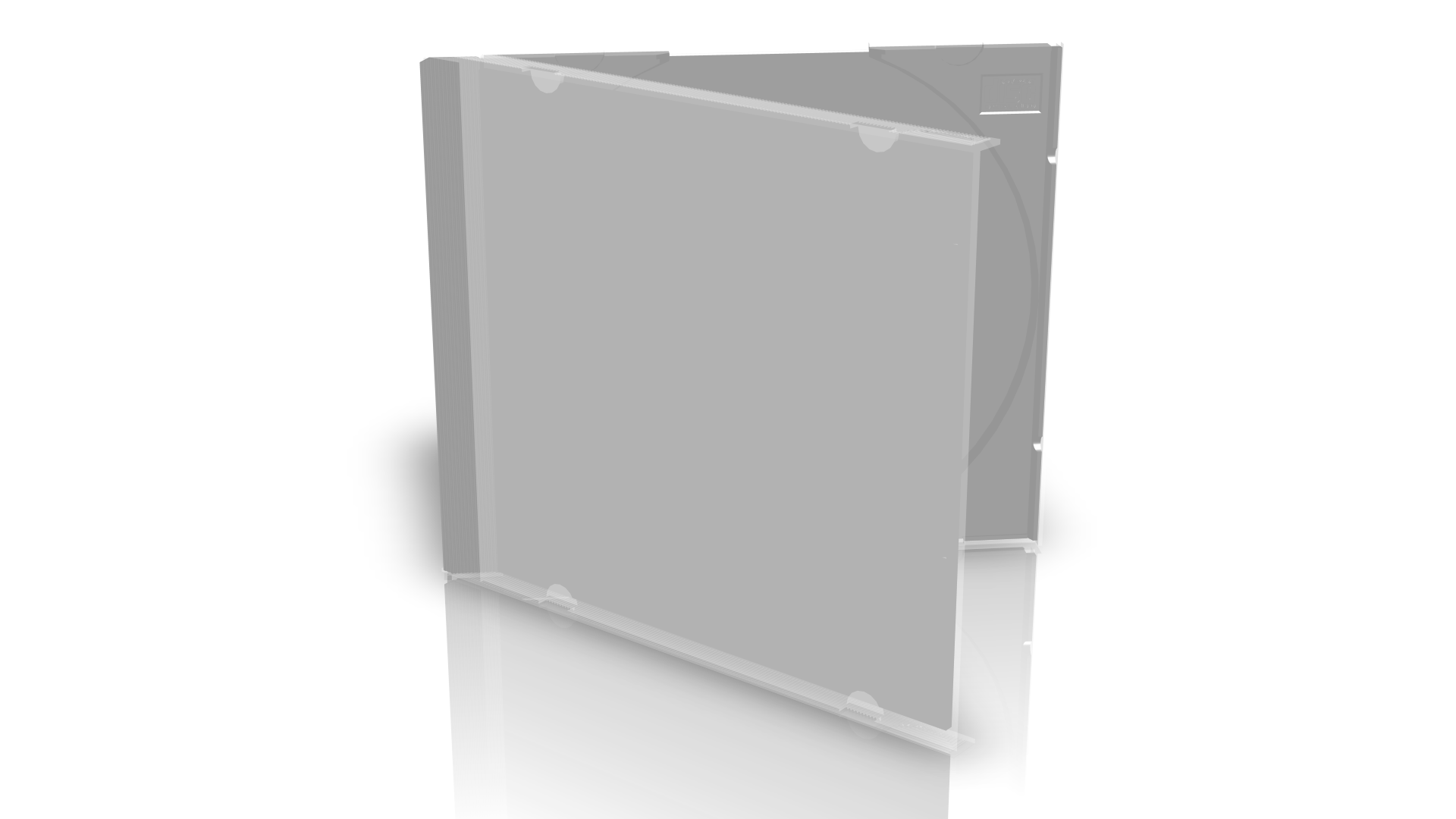3D Model of a CD Jewel Case Standing Open without any material. Grey in appearance. 